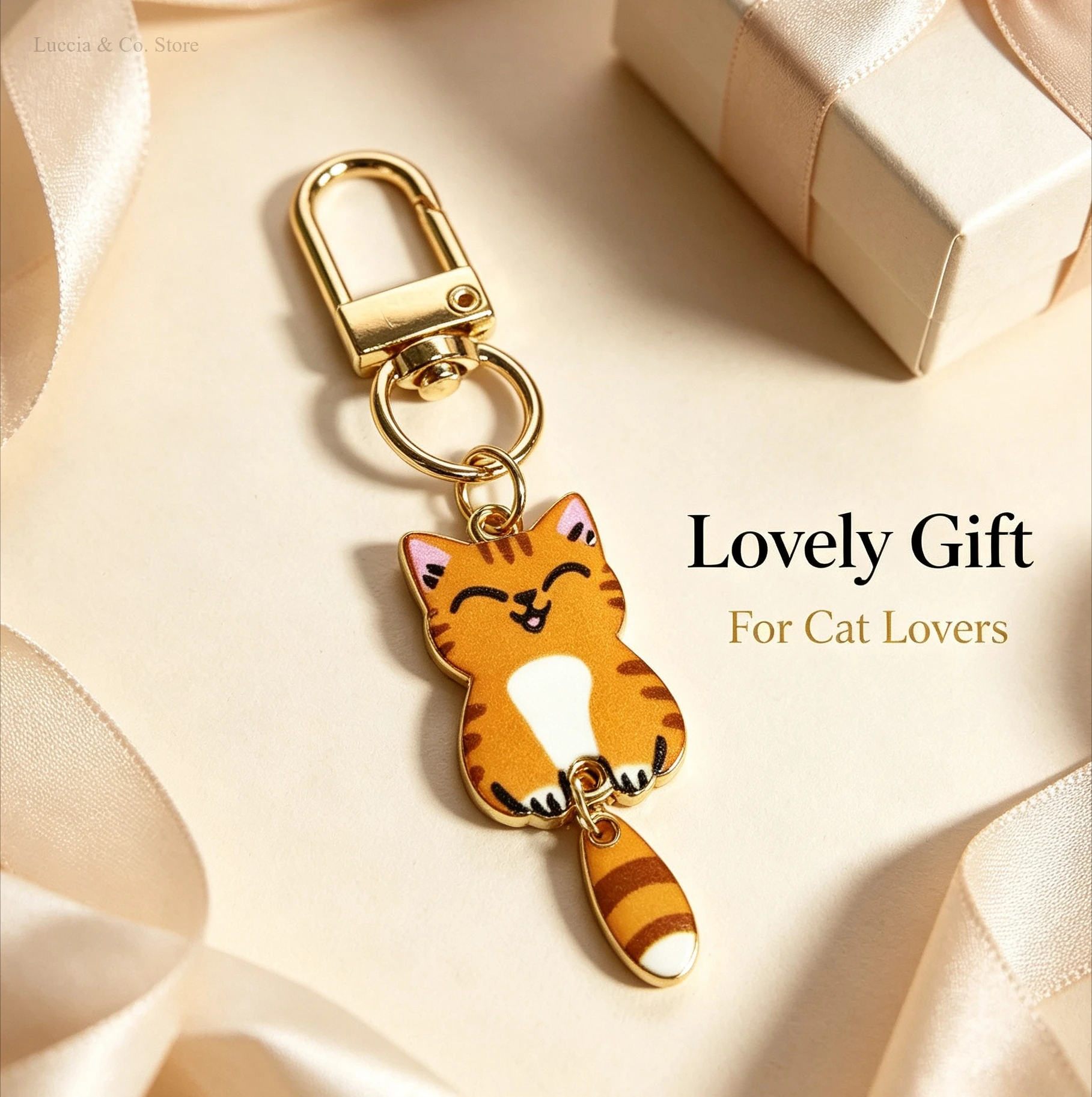 Cute Cartoon Kitten Custom Keychain, Key Ring Pendant