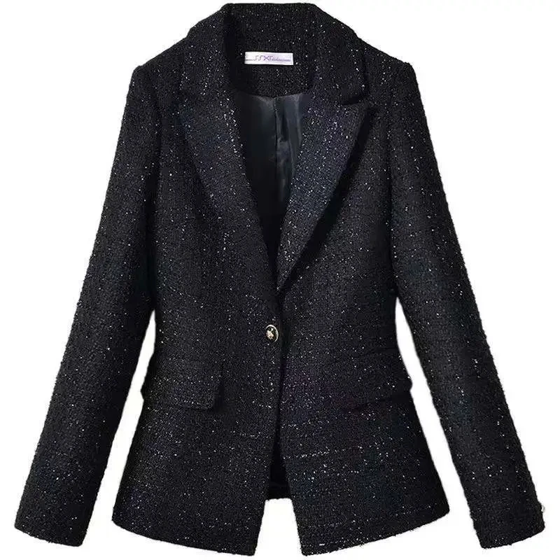 

Women's Blazer Tops Fashion Coarse Tweed Woolen Woolen Suit Jacket Woman 2024 New Spring Autumn Casual Coat Casaco Feminino