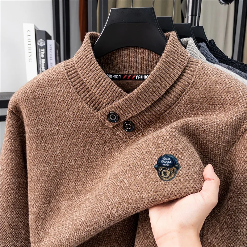 Designer High End Men's Pullover Scarf Collar Knitwear Sweater Winter New Arrival Exquisite Print Warm Soft Versatile Men'swear