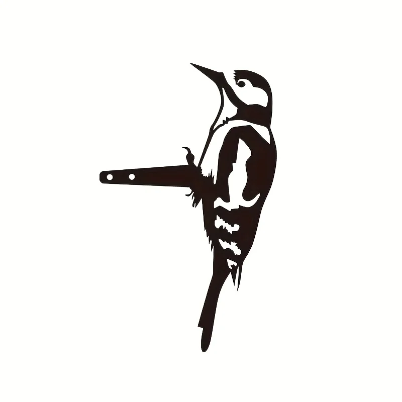 1pc Whimsical Woodpecker Tree Insert - Metal Silhouette Decoration with Branch Iron Stake for Home Garden Patio, Outdoor Statue