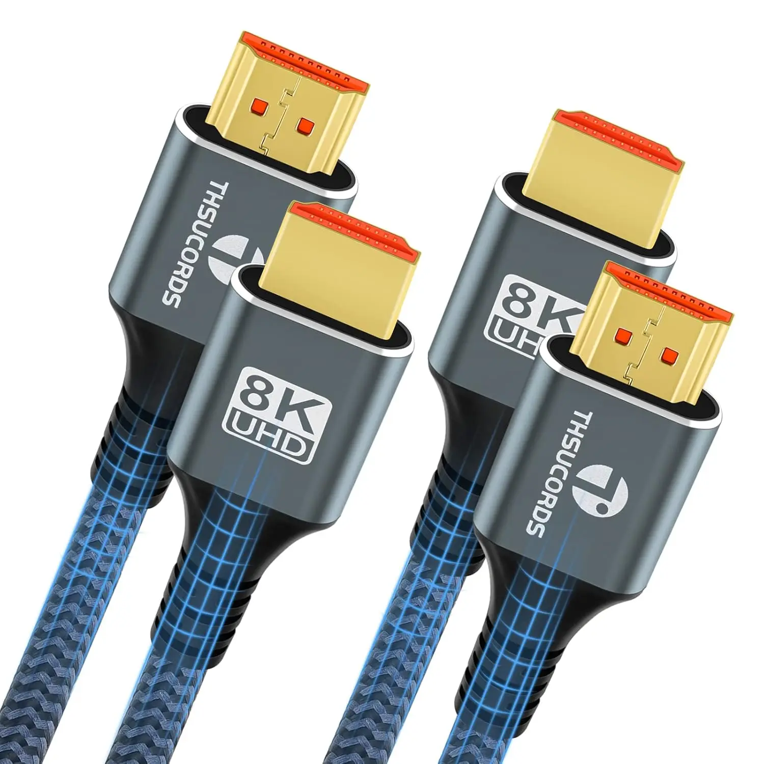 8K 4K HDMI Cable 6.6FT 2 Pack, High Speed Braided HDMI 2.1 Cord Supports 8K@60Hz 4K@120Hz 48Gbps for PS5/Roku TV/Blu-ray