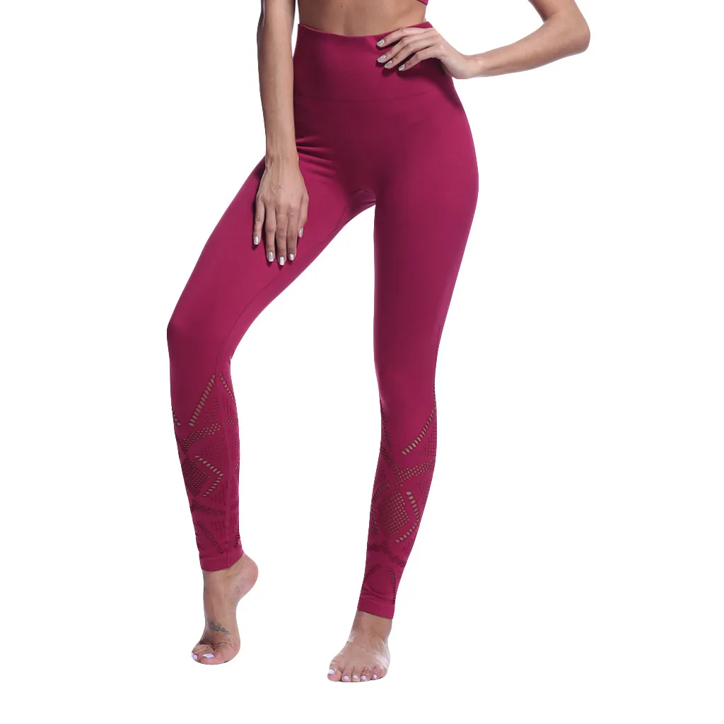 Ladies Hip-lifting Exercise Pants Seamless with Hollow Out Tight Running Yoga Pants Women's Red Sports Fitness Leggings Trousers