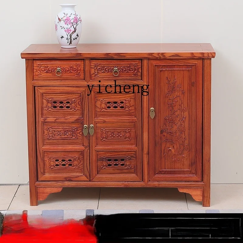 CZ  Multi-Layer Solid Wood Shoe Cabinet Imitation Retro Three-Door Four-Door Shoe Cabinet Elm