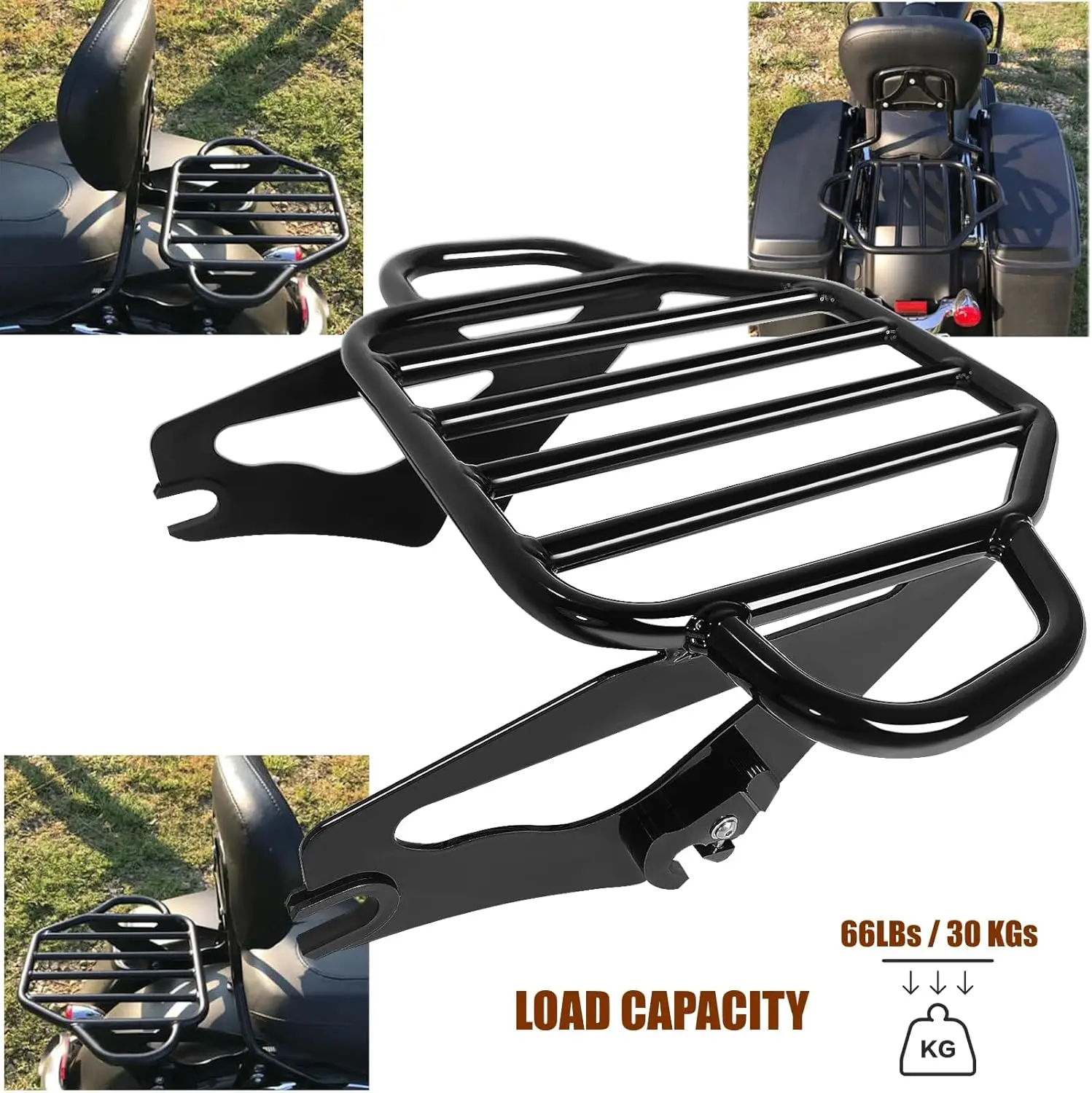 Gloss Black Detachable Two-Up Luggage Rack 2-Up Motorcycle Rear Mounting Rack Fit for Harley Davidson Touring Models 2009-2024