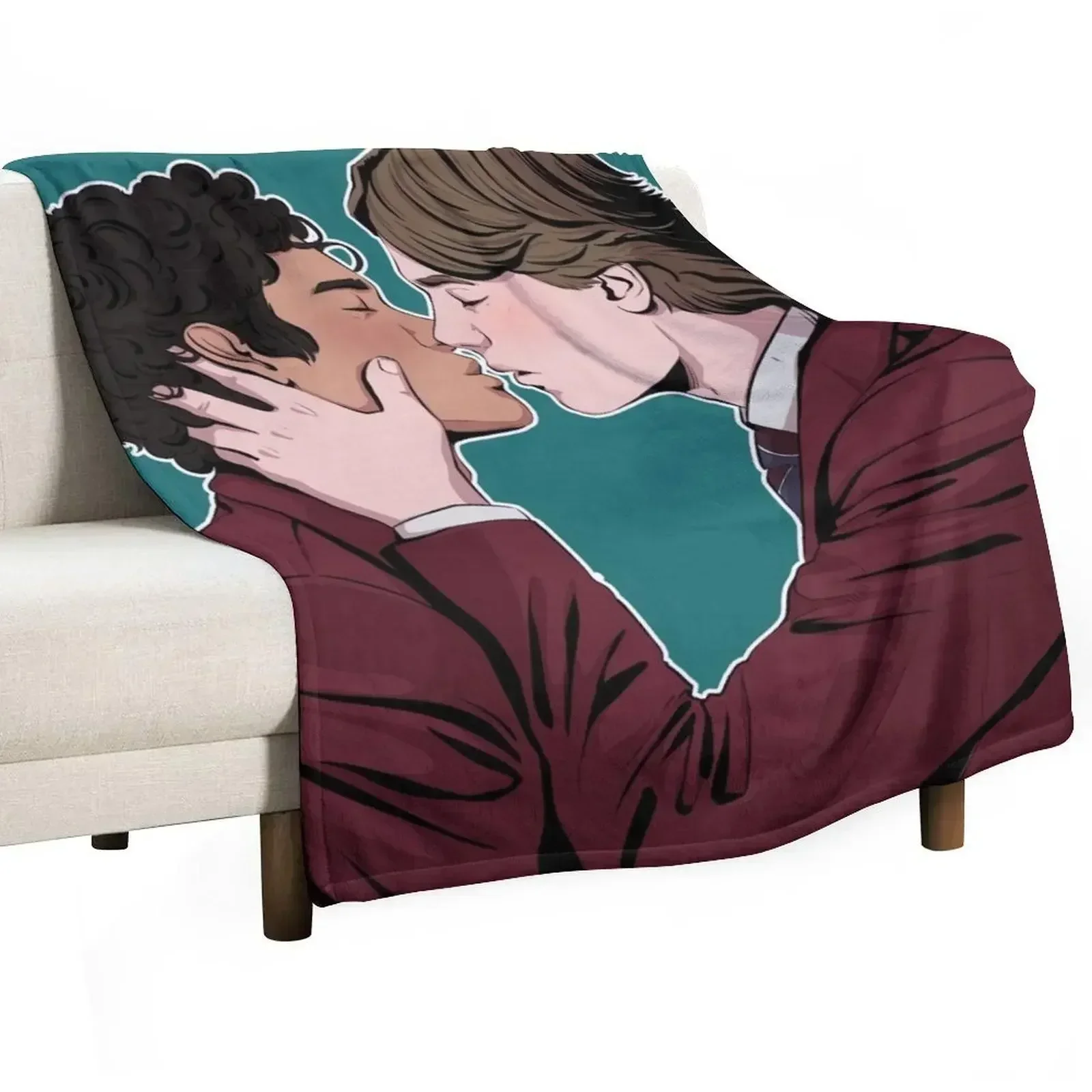Prince Wilhelm and Simon kissing Young Royals Edvin Ryding Omar Rudberg Throw Blanket Summer Bed covers Weighted Blankets