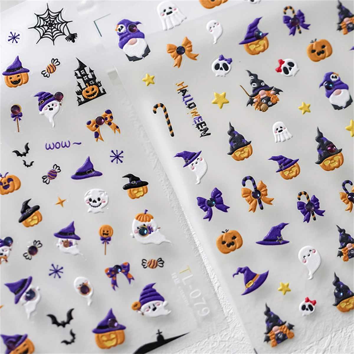 1pcs 5D Colorful Rhinestones Kawaii Pumpkin Ghost Nail Art Halloween Stickers Adhesive Transfer Nail Decoration Decals Accessory