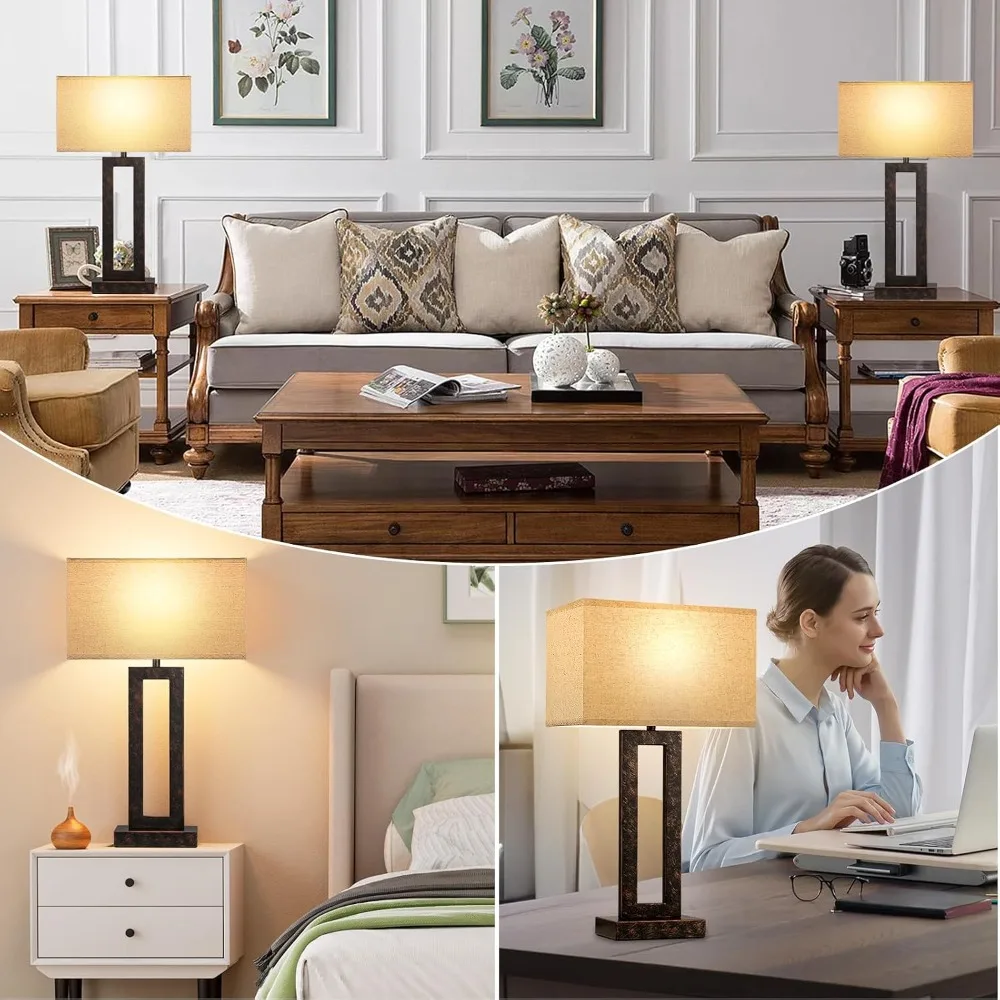 22" Touch Bedside Lamps Set of 2 with USB-C & A, 3-Way Dimmable Night Stand Lamps for Living Room, Bedroom, Beige & Brown view 6