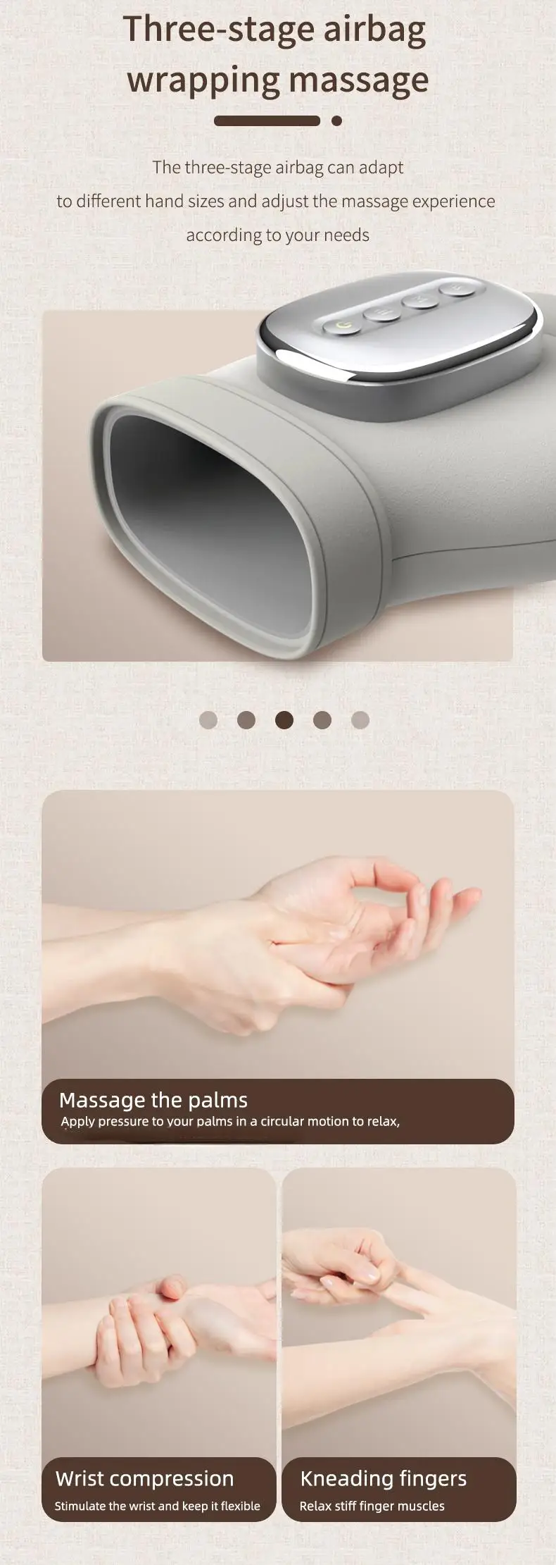 Handmassagegerät mit Luftkissen, 5 Intensitätsstufen, Luftdruckmassage für Finger, Handgelenk und Handfläche, Vibrationshandschuh zur Entspannung der Handmuskulatur, Geschenk für Männer und Frauen. – Detail 4