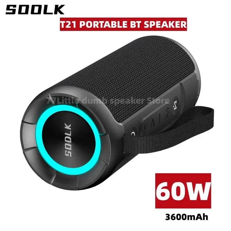 60W Big Power Portable Colorful RGB Fashion Bluetooth Speaker Waterproof Camping Family Party Home Theater Heavy Bass SODLK T21