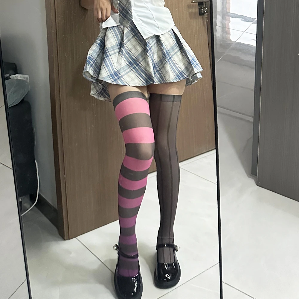 

Fashion striped anime stockings ladies 3D printing color matching sexy thigh socks suitable for daily matching comic-con cosplay
