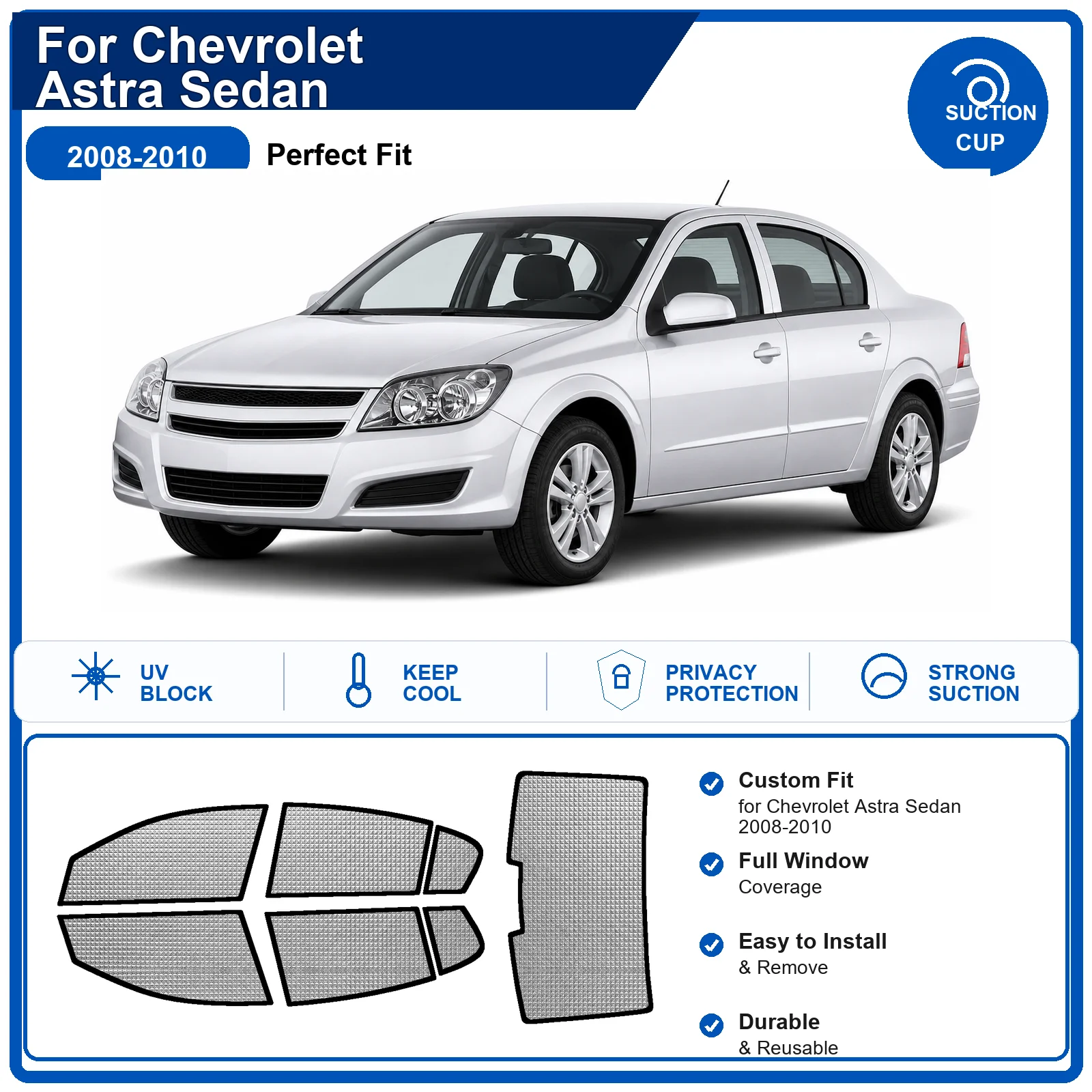 For Chevrolet Astra Sedan 2008-2010 Custom Full Set Windshield Sun Shade Aluminum Foil Heat Insulation Anti UV Foldable