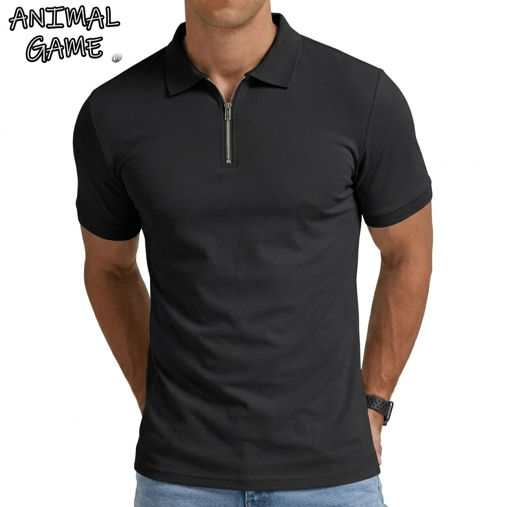 Summer Mens Short Sleeve T-shirts Casual Football Jersey Zip Shirts for Men Lightweight Luxury Polo Shirts for Work Athletic Gym