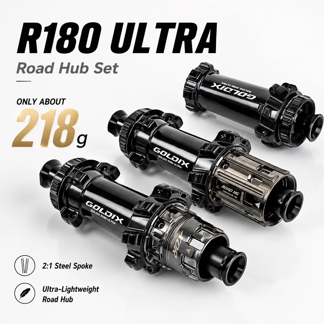 

GOLDIX R180ULTRA 218g Ultra-Light Road Bike Hub TPI Bearings 21/24H 2:1 Lacing 30T Ratchet 10-12 Speed