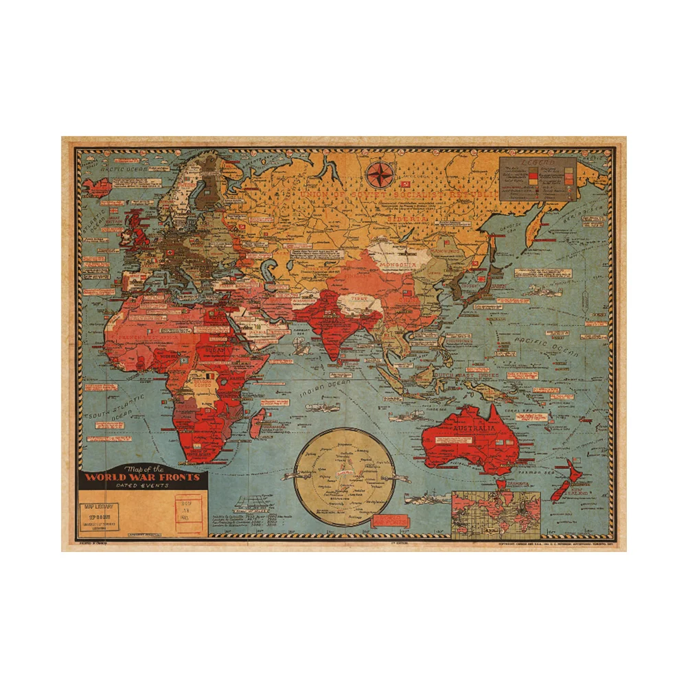 

Vintage Map Wall Decal Kraft Paper Poster Wallpaper Mural for Home Office Decor 70x50cm