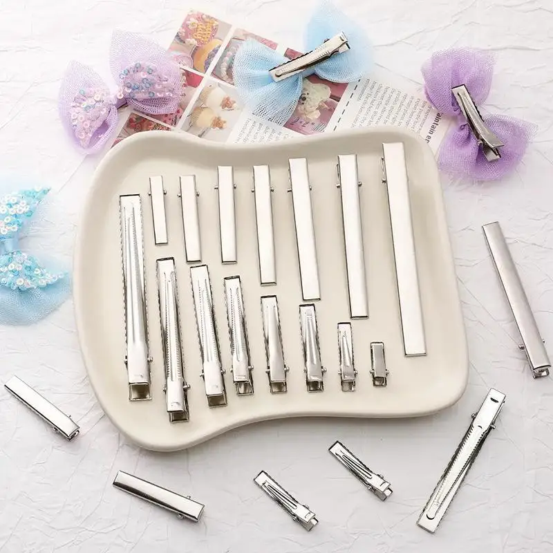 100pcs Single Prong Flat Alligator Hair Clip With Teeth Rhodium Color Blanks Barrettes Hair Clips For DIY Jewelry Accessories