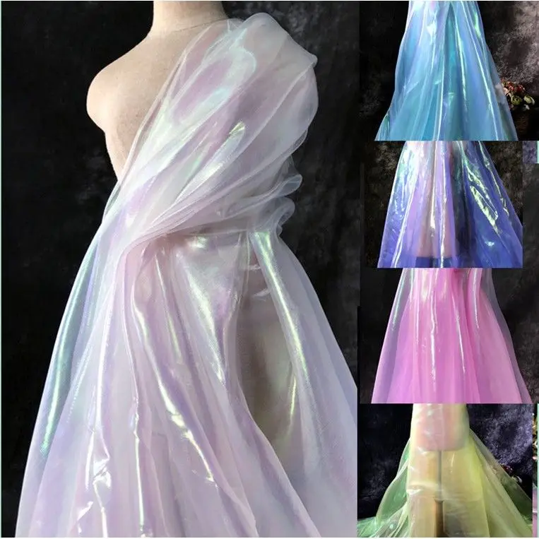 Shiny Phantom Laser Organza Fabric By Meter for Wedding Dresses Skirts Sewing Plain High Quality DIY Tulle Cloth Thin Breathable