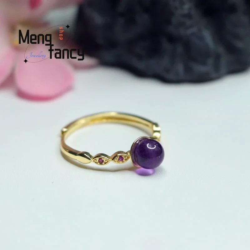 

Natural Amethyst Ring Popular Crystal Exquisite Elegant Simple High-grade Best Selling Couple Charm Fashion Jewelry Holiday Gift