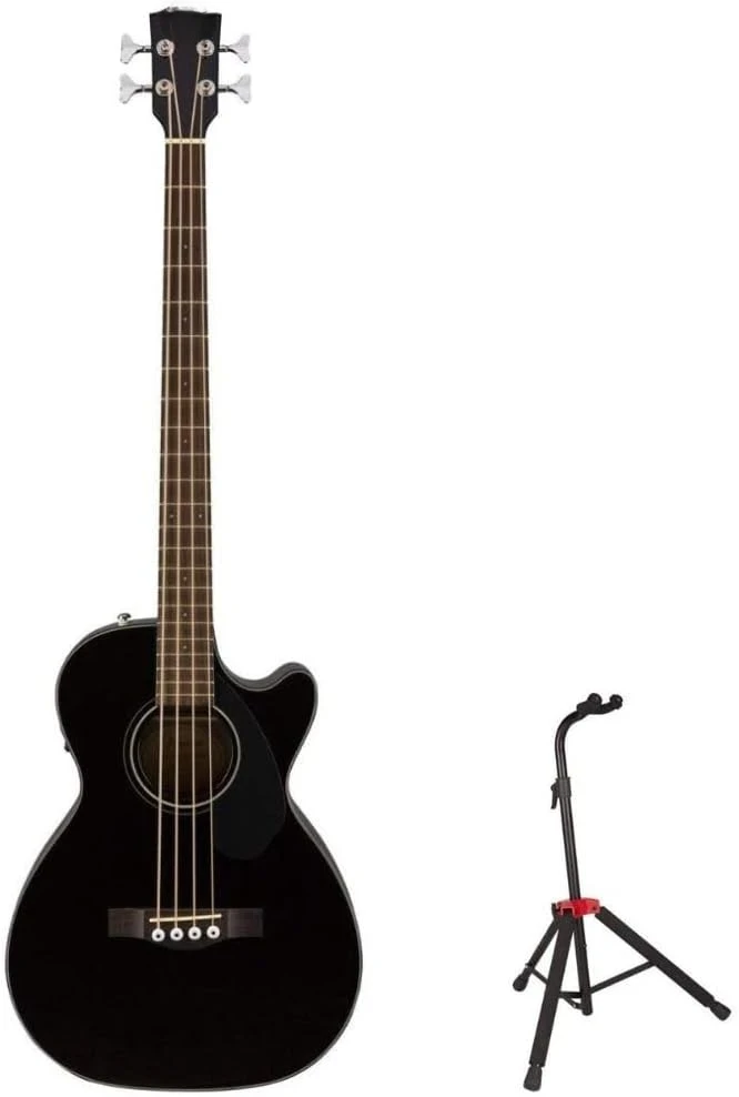 Acoustic Bass Guitar 4-String Fishman Bundle with Fender Guitar Stand, Height-Adjustable with Sturdy Metal