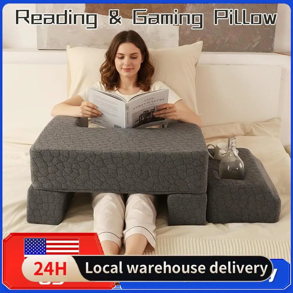 

Подушка для чтения и игр с регулируемыми подлокотниками, мягкая подушка-столик для кровати и дивана с держателем для чашки, для игр, работы и Steam Deck ﻿