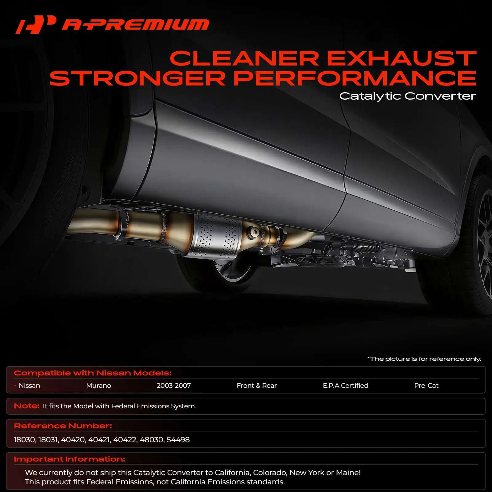 A-Premium 3Pcs Front & Rear Catalytic Converter for Nissan Murano 2003-2007