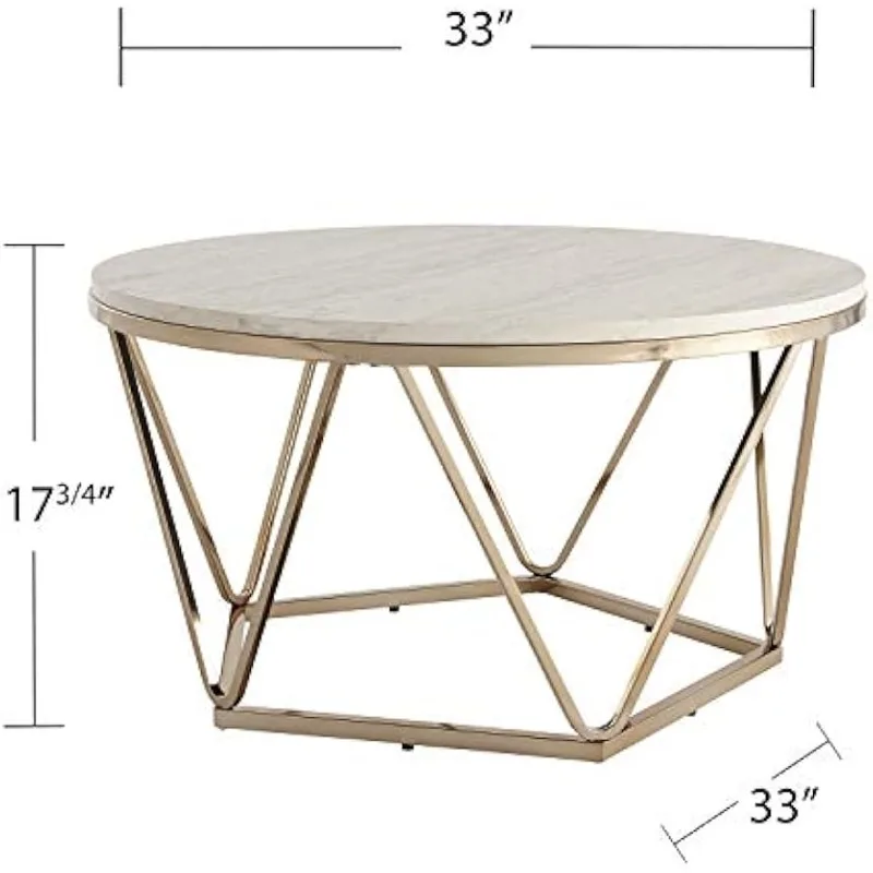 Mesa de café redonda para móveis de sala de estar, feita de pedra falsa, cor champanhe, até 40 libras, 33 "d x 33" w x 17,75 "h