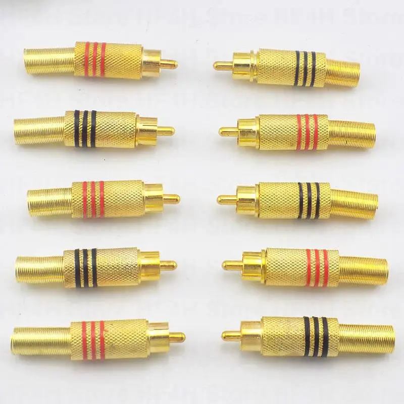 10PCS/Lot Gold Red Black Metal Spring RCA Connector Male Jack Plug AV Plugs For PC Audio Vedio Welding DIY Parts B4