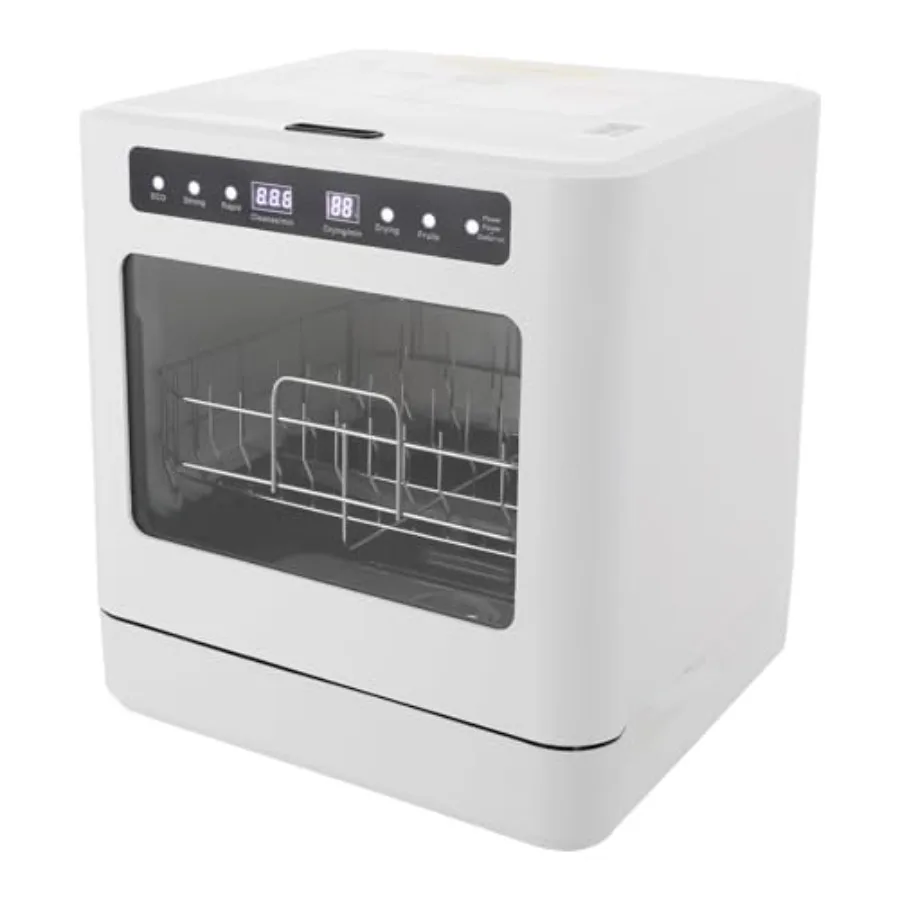Portable Countertop Dishwasher 800W 6.8L with 4 Washing Modes for Home and Dormitory Use in White Fits 4-6 Place Settings