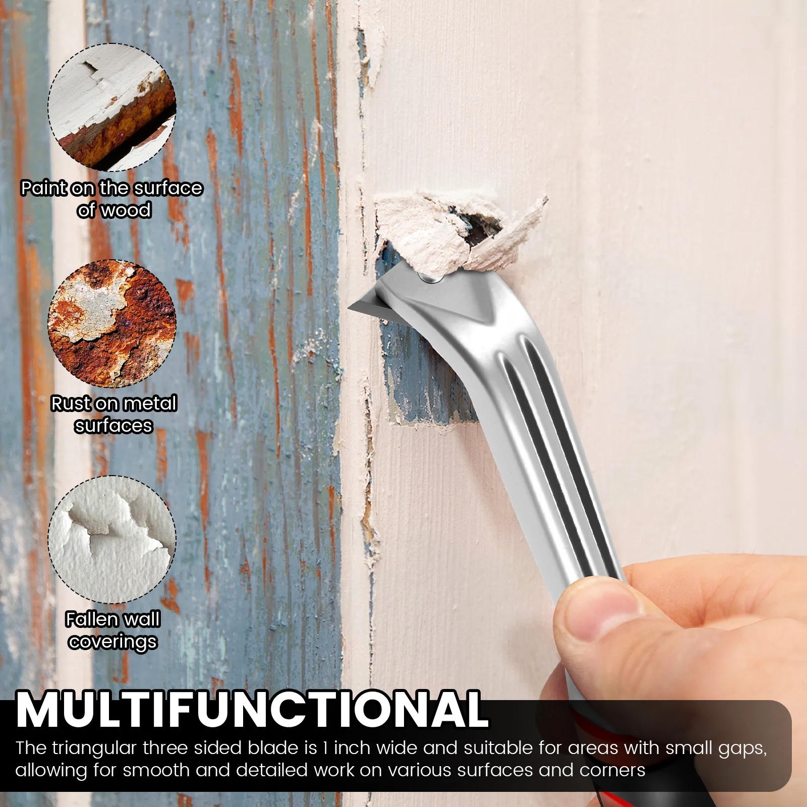 Outil de grattoir triangulaire, grattoir à peinture ergonomique, outil en carbure robuste polyvalent pour la peinture, le retrait des adhésifs pour le travail du bois