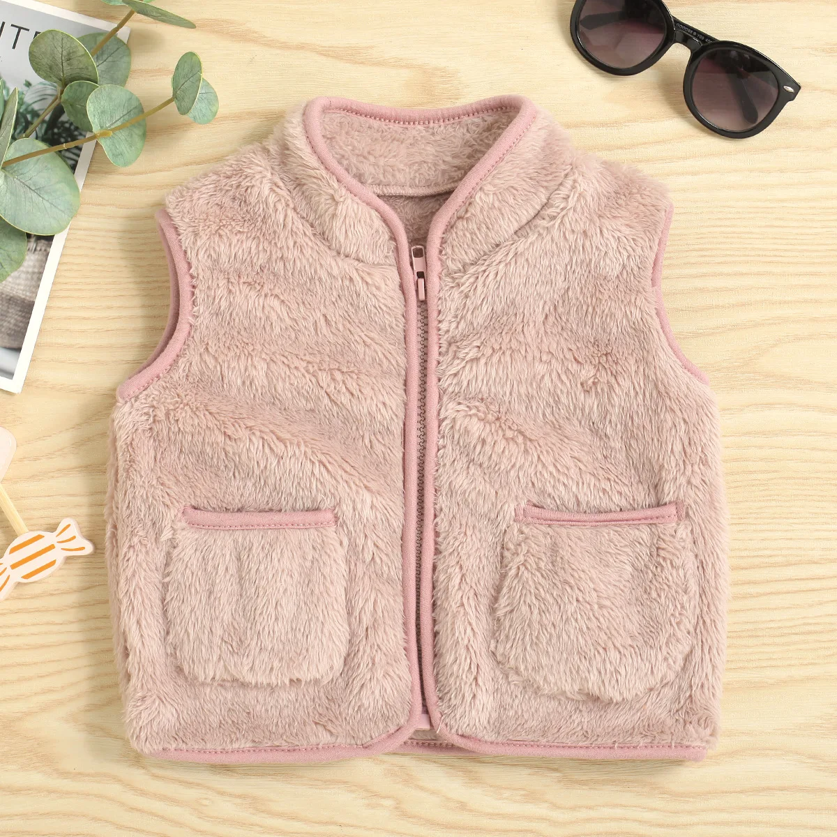 1-5Y Autumn Spring Warm Baby Kid GIrls Waistcoats Plush Pocket Sleeveless Outerwear Vests Outfits