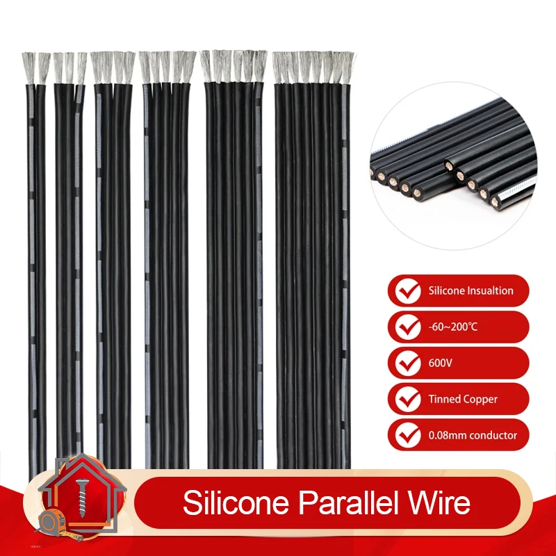 2/5/10m Fexible Silicone Parallel Wire 2P 4P 6P 8P 10P Ultra Soft 30 28 26 24 22 20AWG High Temperature Resistant Copper Cable