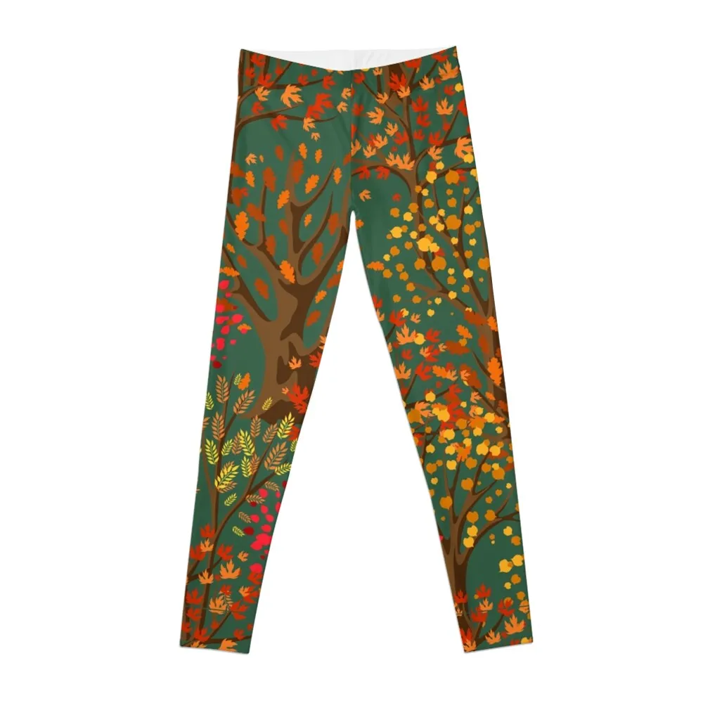 

Fall Autumn Pattern- Forest Trees Red Orange Yellow Leaves, Fall Leaves Print Leggings Sweatpants Womens Leggings