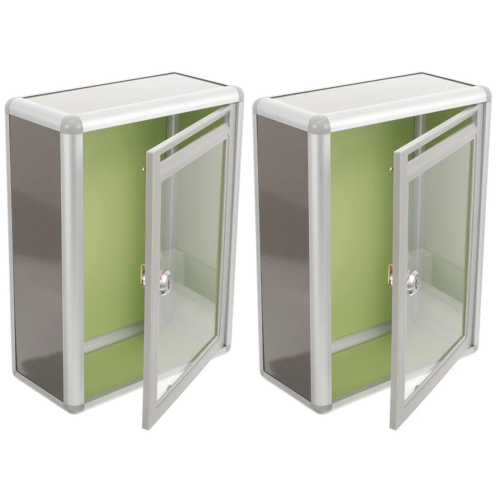 

2 Pcs Transparent Security Mailbox Grey Wall Mounted Metal with Lock for Office Business Durable Multi Functional Indoors