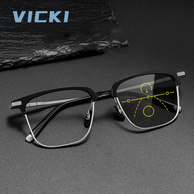 

Мужские высококачественные титановые очки VICKI, очки с защитой от синего света, могут быть изготовлены на заказ, фотохромные мультифокальные очки 7049