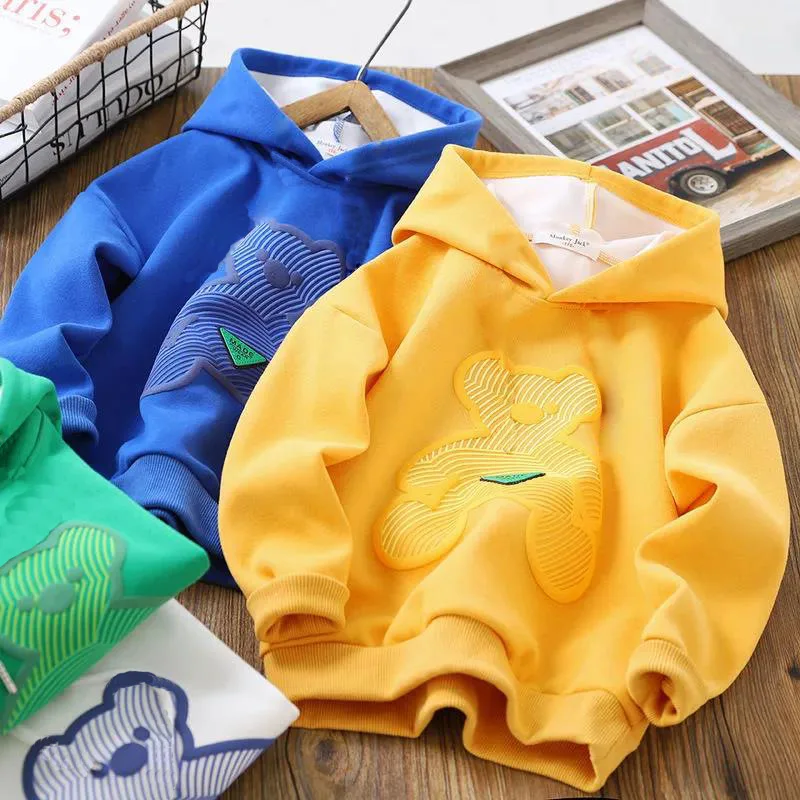 

Boys Hoodies Sweatshirts Cotton Tops 2022 Bear Warm Thicken Plus Velvet Winter Autumn Toddler Pullover Baby's Kids Children's Cl