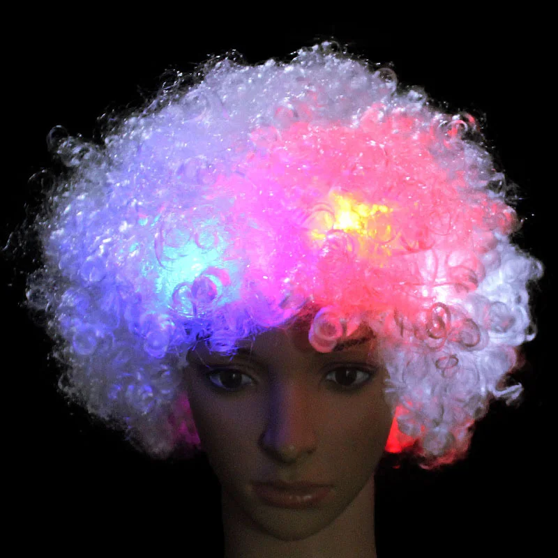 Glowing Colorful Wig Headwear New Year Christmas Wave Curly Hair Circus Performance Props Kids Gift Supplies Football Fans Wig