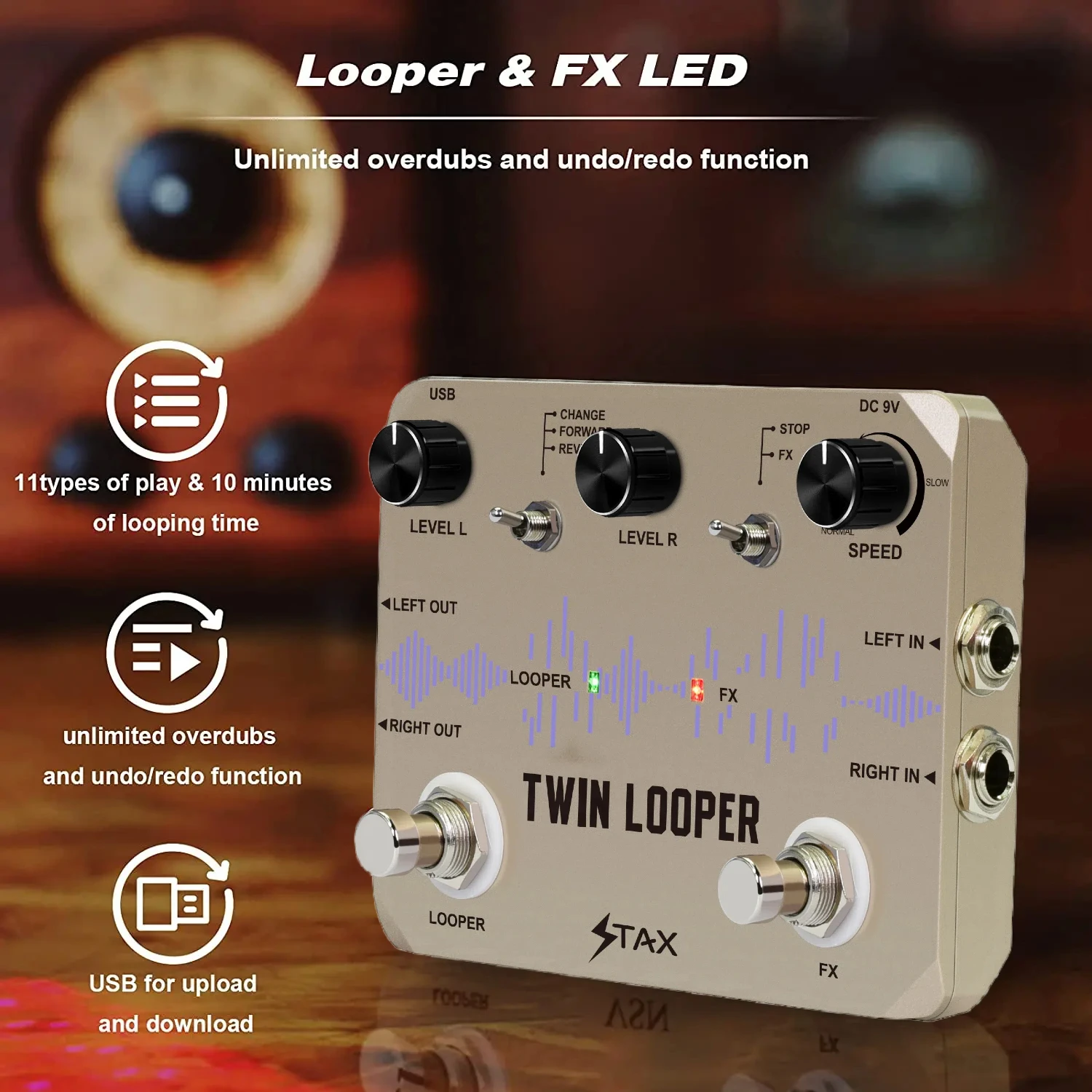 Stax Guitar Twin Looper Effect Pedal Dual Footswitch Loop Station 11 Types of Plays 10 Minutes of Recording Time Rc3 Metal Shell