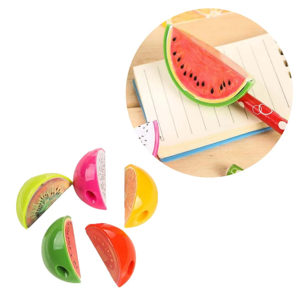 Plastic Fruit Design Lápis Sharpener, Estudantes Papelaria Suprimentos para crianças, tipo aleatório, crianças, 5pcs