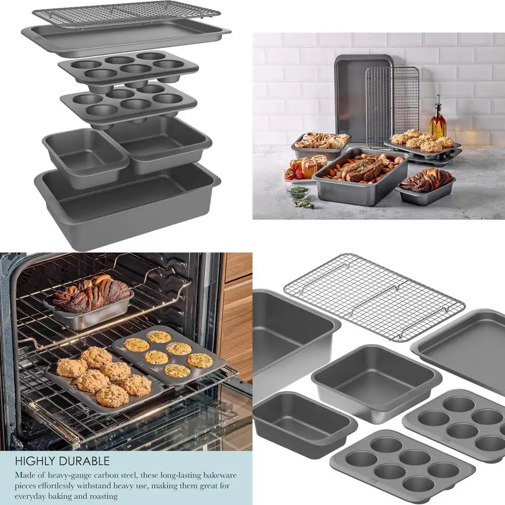 

Многоцелевой набор форм для выпечки из 7 предметов: жаровня с антипригарным покрытием, форма для кексов, форма для хлеба, форма для торта, лист для выпечки и подставка для охлаждения — духовка и диаметр