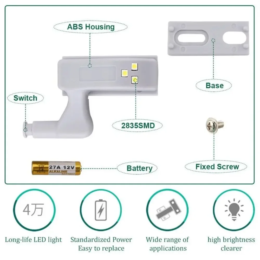Under Cabinet Light 5pcs 0.25W Universal LED Cupboard Inner Hinge Lamp Closet Wardrobe Sensor Light Home Kitchen Night Light