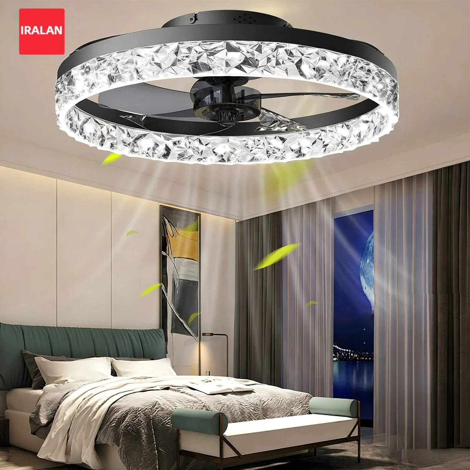

IRALAN Modern Ceiling Fan with LED Light Silent with Remote Control Ceiling Fan LED Lighting Lamp for Room Kitchen Living Room