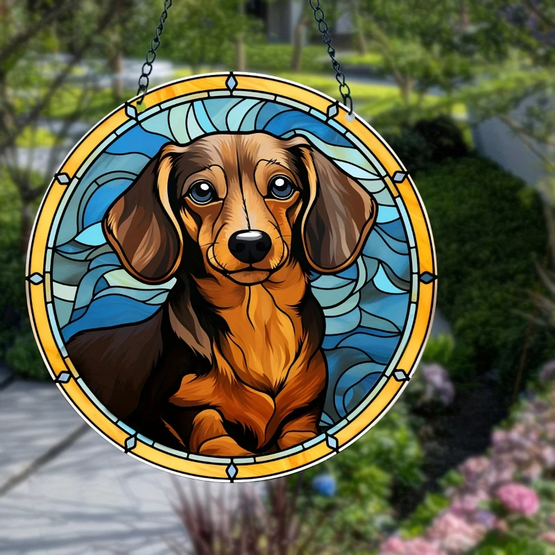 1pc Dachshund Stained Glass Window Hanging Suncatcher Room Home Decor Housewarming Gift Garden Wreath Dog Sign for Mom Grandma