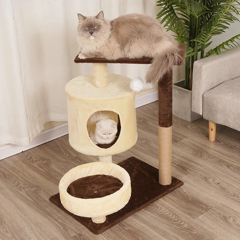 

Cat Tree with Nest | Multi-Level Cat Climbing Frame with Hemp Rope Posts, Perch Shelves & Jumping Platforms for Indoor Cats