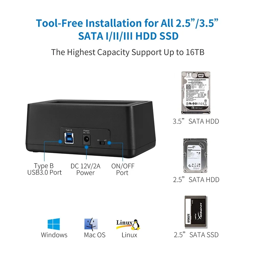 SSK USB 3.0 To SATA External Hard Drive Docking Station Enclosure Adapter for 2.5 & 3.5 Inch HDD SSD SATA Support UASP  HDD Case