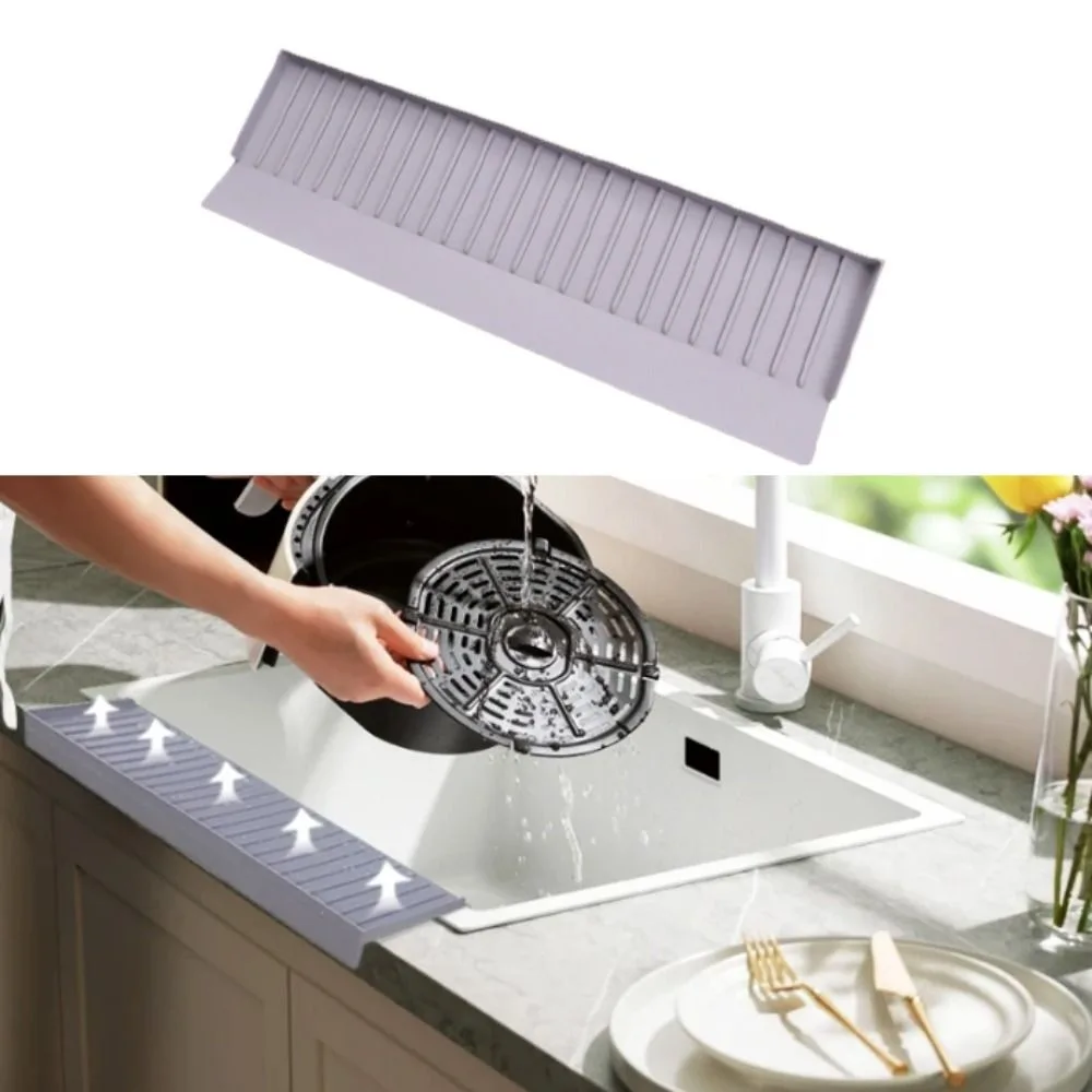 Silicone Kitchen Sink Water Baffle Splash-proof Drainable Sink Edge Protector Cuttable Sink Rim Splash Protector Countertop