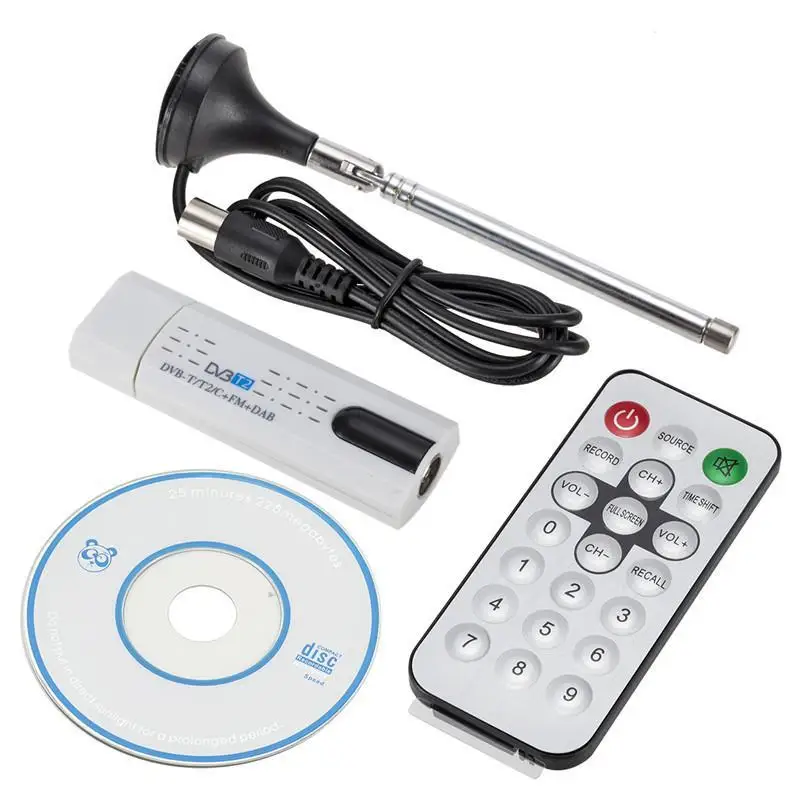 Digital Satellite DVB T2 USB TV Stick Tuner with Antenna Receiver Remote Control HDTV For DVB-T2/DVB-C/FM/DAB Laptop PC TV Tuner