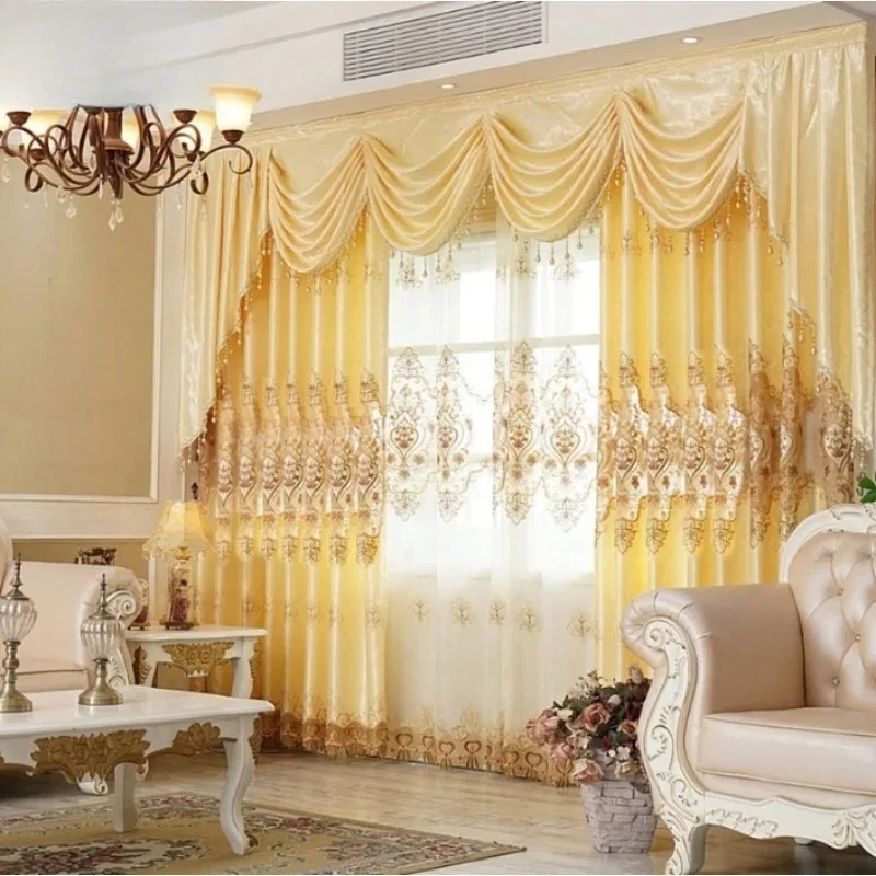 Custom  Size！！European Simple Upscale Water-soluble Embroidery for Living Dining Room Bedroom Thickened Blackout Decor Curtains