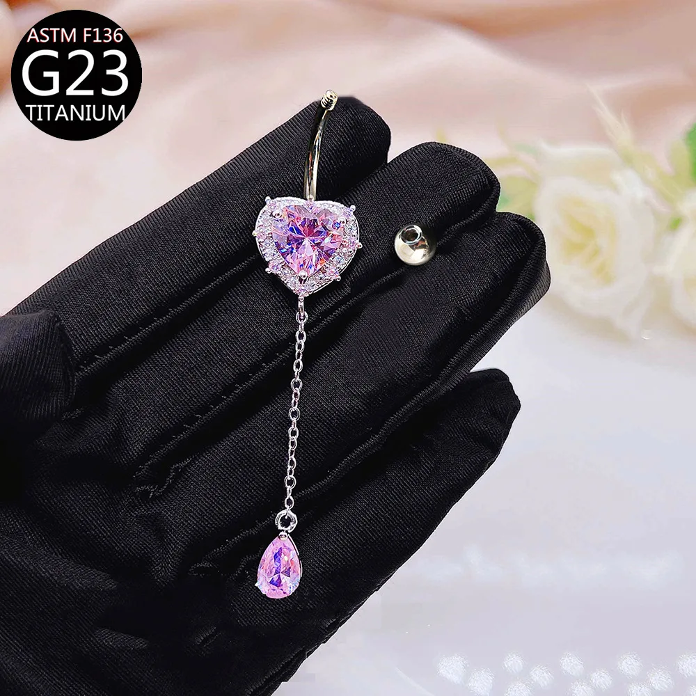 

ASTM F136 Titanium Belly Button Ring for Women CZ Zircon Heart Belly Ring 14G Dangle Navel Piercing Ombligo Jewelry Gift
