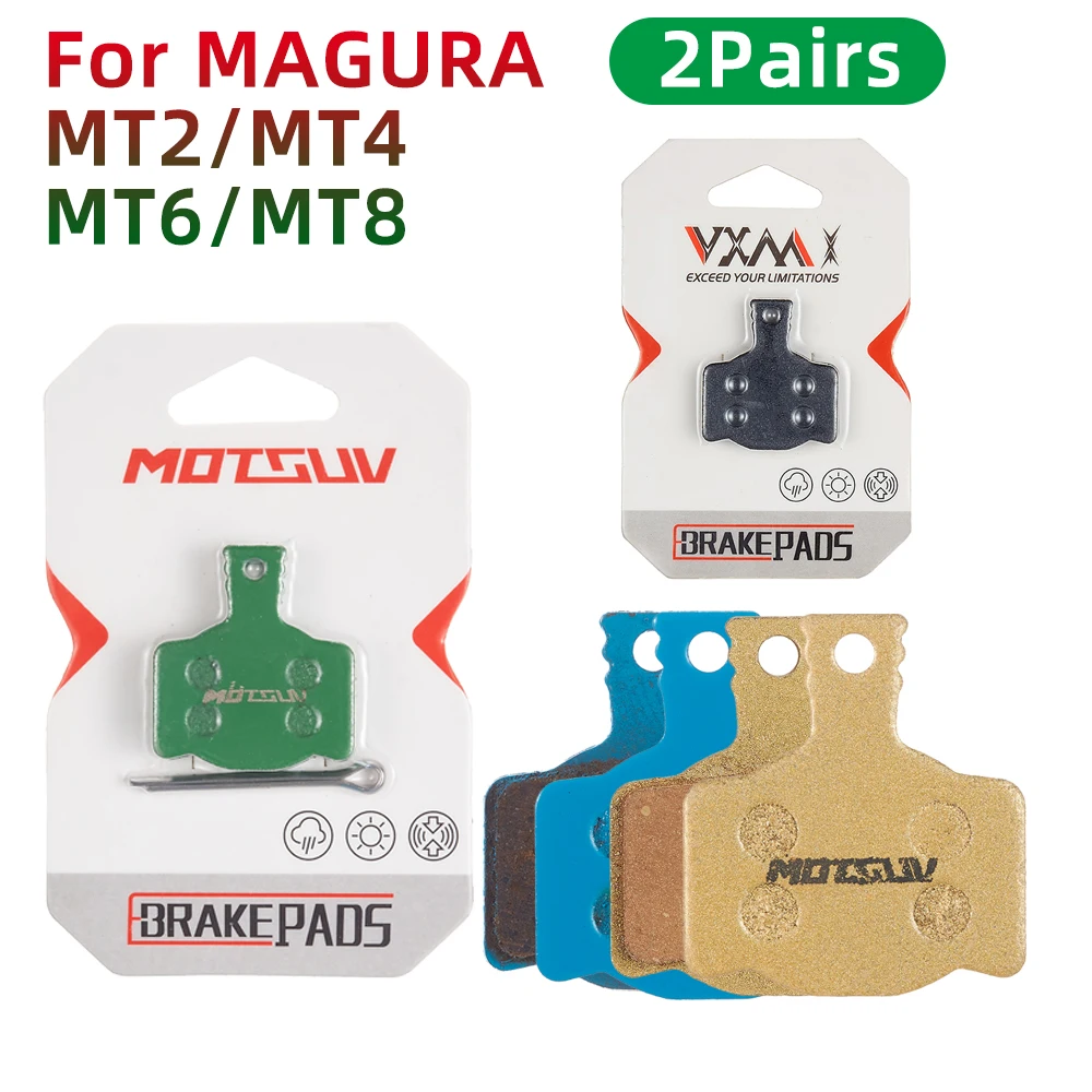 MOTSUV 2 Pairs Bicycle Disc Brake Pads for Magura MT2 MT4 MT6 MT8, Resin/Ceramic/Blue Multi Copper/CopperBase