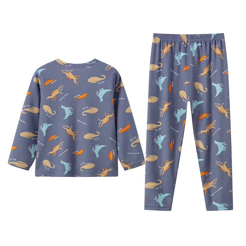 Children's 2-Piece Autumn and Winter Basic Autumn Clothes and Trousers Boy Blue Dinosaur Underwear Set Comfortable Pajamas