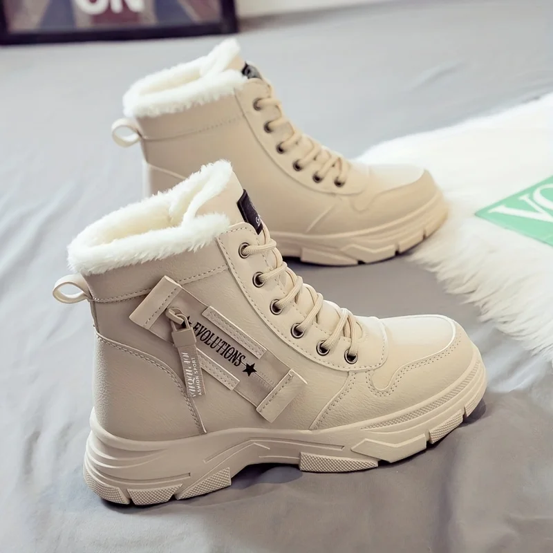 

Winter Plush Warm Boots, Women's Thick Soled Boots, with Stylish and Durable Lace Up Closure, Suitable for Daily Use